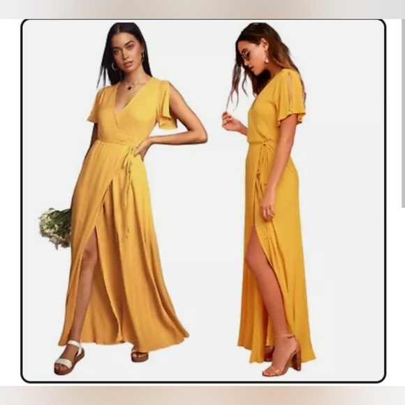 Lulu's Yellow Flutter Sleeve Maxi Gown - Picture 2 of 9